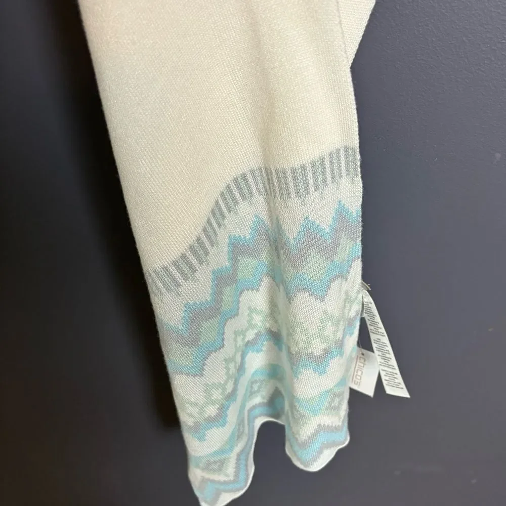 Chico's Fall Winter Scarf Ivory and Ice Blue Pattern 100% Rayon cozy soft NEW